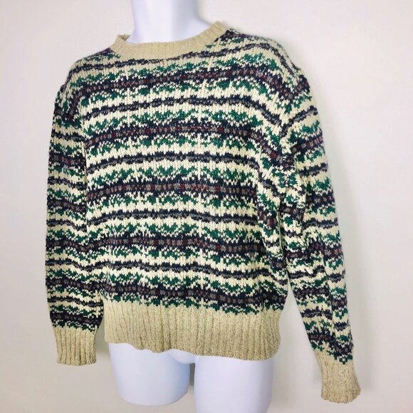 Vintage Fieldmaster Mens L Sweater Tan Gray Green Long Sleeve Crew Neck Wool - Picture 3 of 8